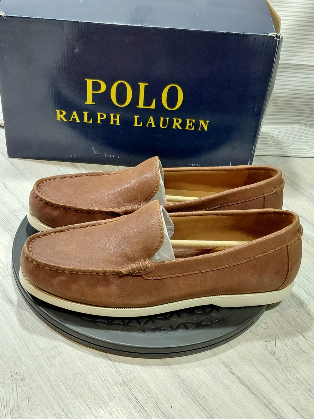 NEW Polo Ralph Lauren Men’s Merton Venetion Brown Leather Loafers Tan Brown M9.5